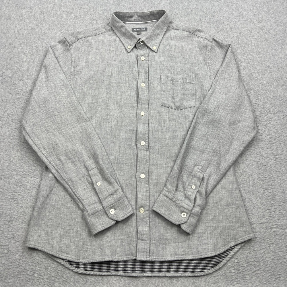 Ash & Erie Shirt Mens Large Gray Slim Fit Long Sleeve Double Faced Button Up